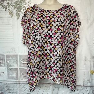 Avenue Womens Chiffon Black White Pink Layered Top Blouse Plus Sz. 22 24 USED